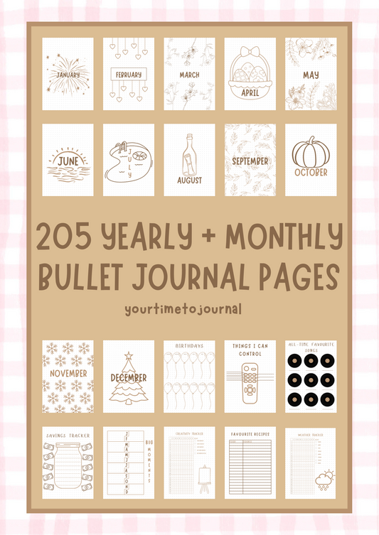 205 yearly + monthly bullet journal pages (NOT A PHYSICAL PRODUCT! ONLY DIGITAL)