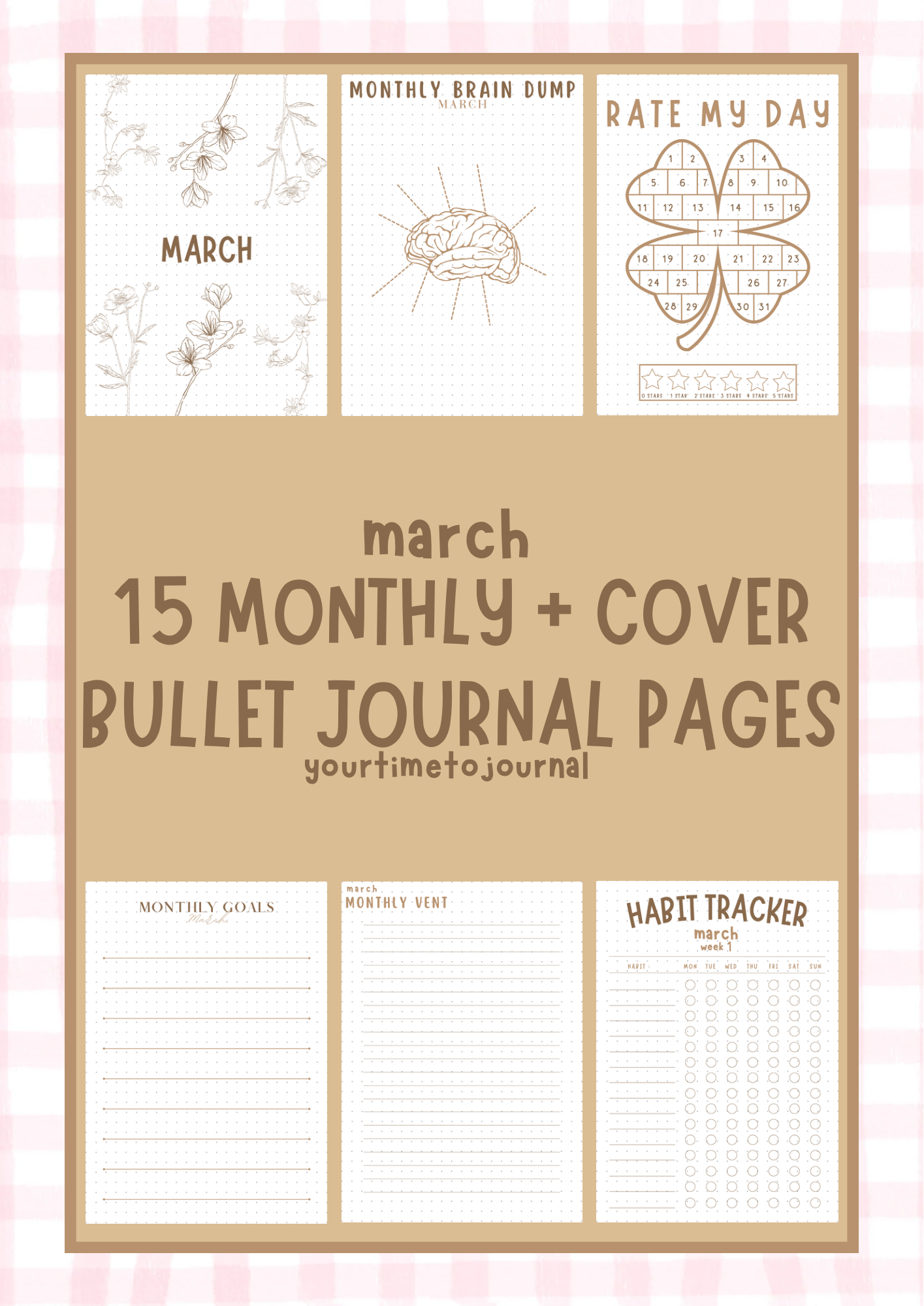 ONLY MARCH 15 monthly digital bullet journal pages