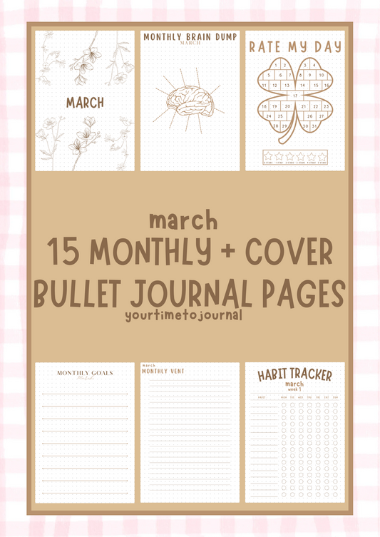 ONLY MARCH 15 monthly digital bullet journal pages